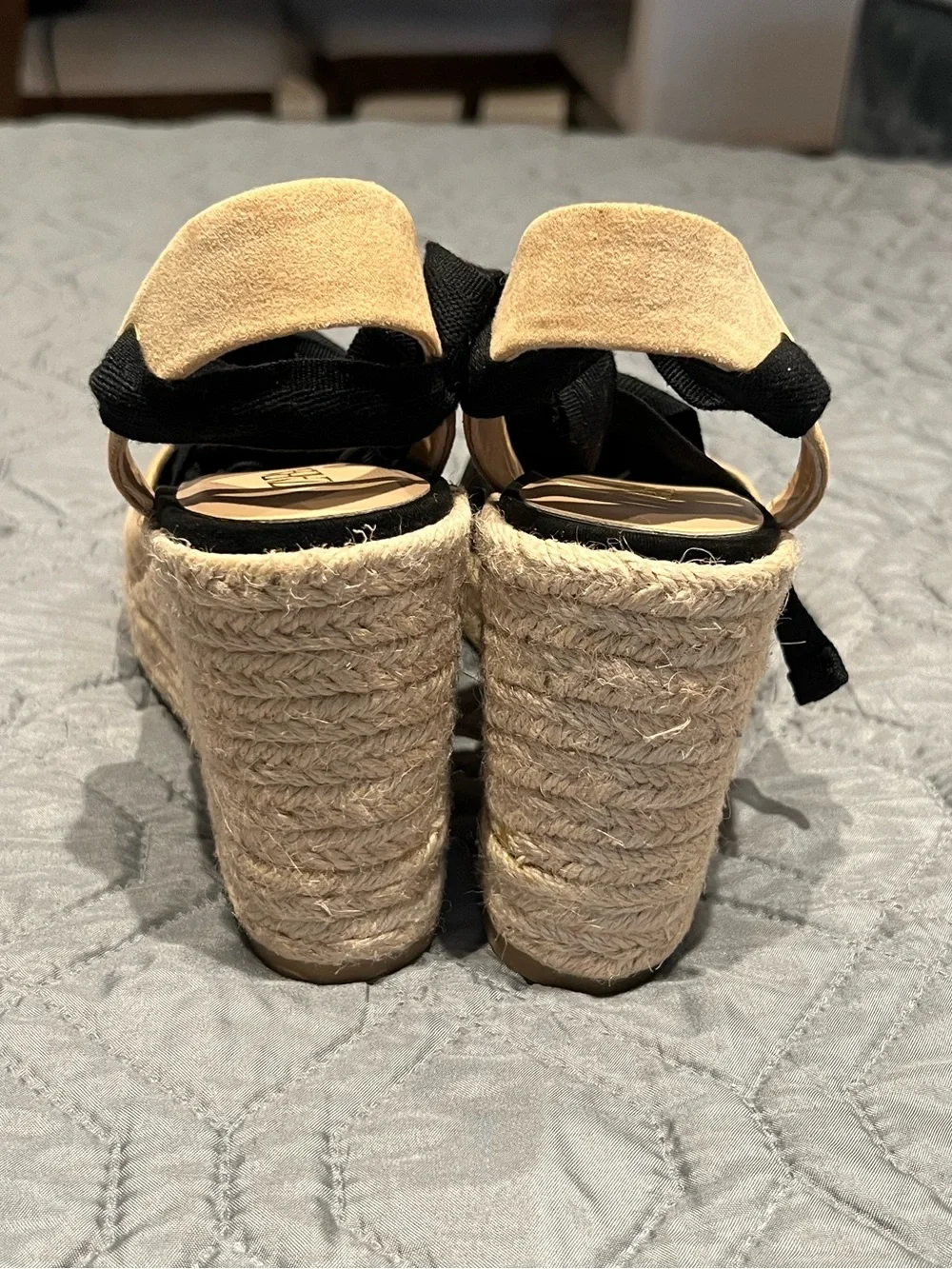 Zara Black and Tan Suede Preppy Espadrille Wedge Sandals with Wrap Ankle Ties